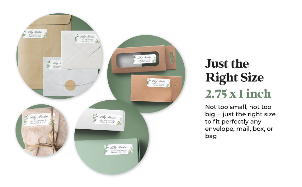 2.75 by 1 inch address labels and stickers to fit any envelope, mail, box or bag
