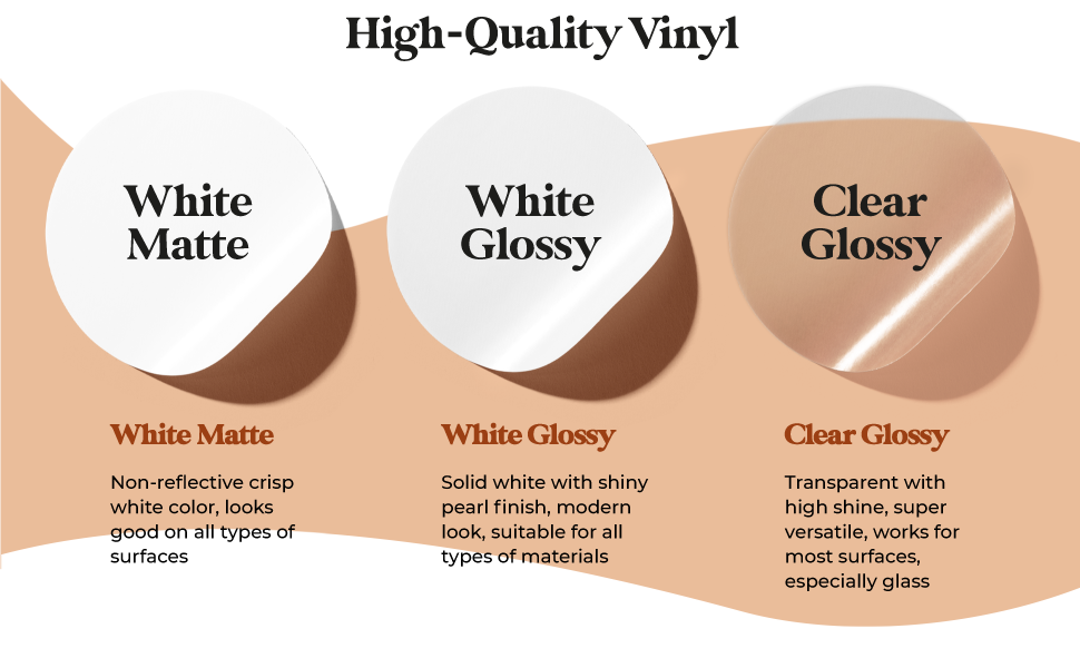 High Quality Vinyl, Clear glossy transparent, white matte