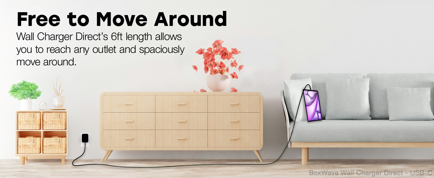 Wall Charger Direct 6 ft length allows you to reach any outlet comfortably