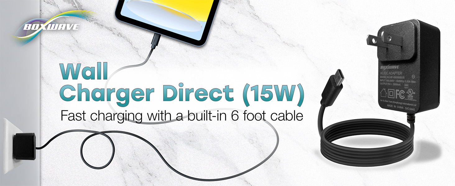 BoxWave Wall Charger Direct Fast Charging with a built-in 6 foot cable
