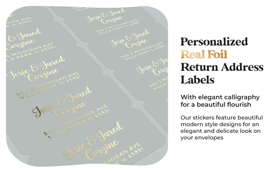 Personalized Real Gold Foil return address labels with elegant calligraphy