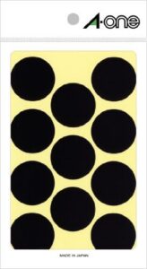 07239 Color Label, Black, Round, 1.2 inches (30 mm), 14 Sheets