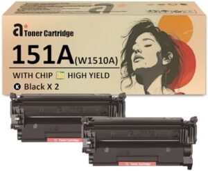 151A Toner Cartridge Replacement for HP 151A W1510A Toner Cartridges with Chip Work for HP Laserjet Pro 4003w 4003dw 4103fdn 4103fdw Printers, 2 Black(3,100 Pages)