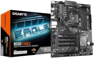 GIGABYTE B550 Eagle Motherboard – AMD Ryzen 5000 G-Series CPUs, 10+3+1 Phases VRM, up to 3200MHz DDR4, 1xPCIe 4.0 + 1xPCIe 3.0 M.2, 1GbE LAN, USB 3.2 Gen 2