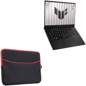 BoxWave Case Compatible with ASUS TUF Gaming A14 (2025) Model FA401KM (14 in) – SoftSuit with Pocket, Soft Pouch Neoprene Cover Sleeve Zipper Pocket – Jet Black with Red Trim