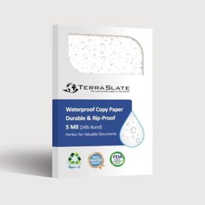 TerraSlate Waterproof, Durable, Rip-Proof Paper, 1,000 Sheets, 5 Mil (24lb Bond), 8.5” x 11”, Laser Printer and Copy Machine Compatible
