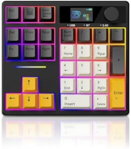 X BOYI TD31Pro Mechanical Number Pad,30 Keys Hot Swap Wireless BT5.0/2.4GHz/Type-C Wired Numeric Keypad Programmable RGB Gaming Numpad Keyboard with Knob Screen for Laptop/Mac (Black)