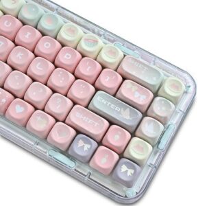 Cute MOA Keycaps,Gradient Pink Kawaii Round Keycaps Custom Full Size Keycap Set Thick PBT Keycaps for Cherry MX Switch 75% 60% Mechanical Gaming Keyboard Creamy Watermelon Keycaps (126Keys-Set)