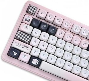 MOA Profile Cute Keycaps,PBT Dye-Sub Kawaii Pink and Black Keycaps Custom Full Size Keycap Set for Cherry MX Switch ANSI Layout 75% 60% Mechanical Gaming Keyboard Creamy Keycaps (126Keys)