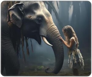 Mousepad Elephant and Girl Mouses Mat for Wireless Mouses Computer Keyboard Mat with Non-Slip Rubber Gaming Desk Pad Square Desk Mat for Office Laptop
