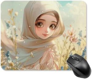 Gaming Mouse Pad Waterproof Mouse Mat with Non-Slip Rubber Base Cartoon Muslim Girl Mice Pads Rubber Non-Slip Mousepads Desk Keyboard Pad for Laptop Computer Office Travel 20 * 25cm