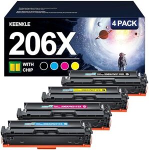 KEENKLE 206X 206A Toner Cartridges 4 Pack High Yield (with CHIP) Compatible Replacement for HP with Color Laserjet Pro MFP M283fdw M283cdw M255dw M283 Printer (BCMY)