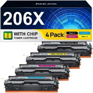 206X 206A Toner Cartridges (with Chip) for HP 206A 206X Toner Cartridge 4 Pack High Yield to Work with HP Color Pro MFP M283fdw M283cdw M255dw M282nw Printer Toner (BCMY, 4 Pack)
