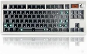 FKZ GMK87 TKL Gaming Keyboard Kit,80% Hot-Swap Tri-Mode BT5.0/2.4G/USB-C RGB Wireless Mechanical Keyboard Custom Gasket Mounted TFT-LCD Screen Barebones Kit with DIY Knob for PC Mac(White)