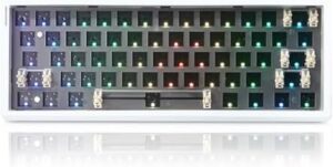 FKZ GMK61 60% Hot Swappable PCB Custom RGB Gaming Keyboard Kit – Tri-Mode BT5.0/2.4Ghz/USB-C Wired Barebones Gasket Mount 61 Keys Programmable Mechanical DIY Kit (White)