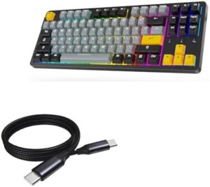 BoxWave Cable Compatible with ARZOPA K87 RGB Mechanical Gaming Keyboard – DirectSync PD Cable (3ft) – USB-C to USB-C (100W), Type C Braided Charge and Fast Sync – Jet Black