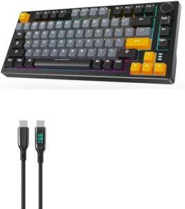 BoxWave Cable Compatible with ARZOPA K81 RGB Mechanical Gaming Keyboard – PowerDisplay PD Cable (6ft) – USB-C to USB-C (100W), LED Wattage Info Extra Long Braided Nylon – Jet Black