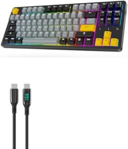 BoxWave Cable Compatible with ARZOPA K87 RGB Mechanical Gaming Keyboard – PowerDisplay PD Cable (6ft) – USB-C to USB-C (100W), LED Wattage Info Extra Long Braided Nylon – Jet Black
