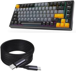 BoxWave Cable Compatible with ARZOPA K81 RGB Mechanical Gaming Keyboard – DirectSync PD Cable (10ft) – USB-C to USB-C (100W), Long Type C Braided Nylon Alloy Fast Charge – Jet Black