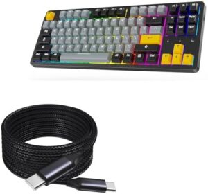 BoxWave Cable Compatible with ARZOPA K87 RGB Mechanical Gaming Keyboard – DirectSync PD Cable (10ft) – USB-C to USB-C (100W), Long Type C Braided Nylon Alloy Fast Charge – Jet Black