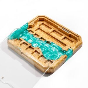Handmade Keycap Display Case Box – Resin and Wood Artisan Keycap Holder, 25-Slot Storage Tray for Mechanical Keyboard Keycaps, Custom Gift for Gamers – 7.6 x 6.8 x 1.0 in (Mint)