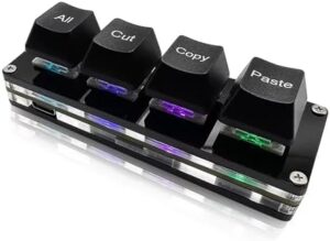 Mini 4-Key Mechanical Macro Pad – Select All, Cut, Copy, Paste Shortcut Keyboard (Ctrl+A/X/C/V) – RGB One-Handed USB-C Programmable Keyboard for Windows Mac Linux – Compact OSU Gaming Keypad (Black)