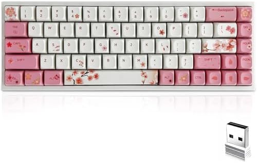 BOYI 65% Tri-Mode Wireless Hot-Swap Mechanical Keyboard,68 Mini RGB PBT Keycaps Type-C NKRO Programmable Gaming Keyboard with Gateron Yellow Switch (Cherry Blossom XDA Keycaps)