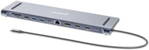 MANHATTAN USB C Docking Station 2 HDMI, 3 Monitor, 12 in 1, Triple Display Laptop Docking Station with 5Gbps USB-A/C 3.1, USB 2.0, 100W PD, Ethernet, Audio, SD/TF Card Slot – Grey