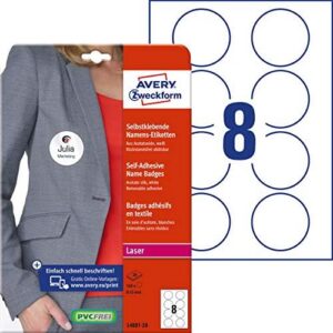 Avery Zweckform Name Labels (160 Name Stickers, Diameter 65 mm on DIN A4, Self-Adhesive, Printable Textile Labels Made of Acetate Silk, Residue-Free Removable, Round, Laser, 20 Sheets L4881-20) White