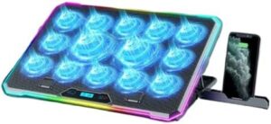 Laptop Coolers Pad with 13 Light Fan Quiet Operate for 14-21Inch Devices 8Height Setting Laptop Cooling Pad Stand