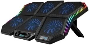RGB Laptop Cooler 12-17 Inch LED Screen Laptop Cooling Pad Notebook Cooler Stand with Six Fans and 2 U Ports(RGB-Blue)