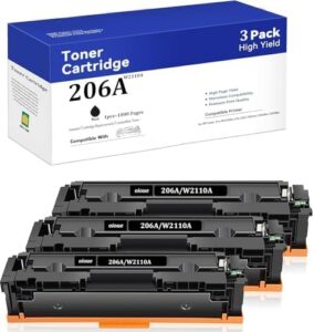 206A Printer Toner Cartridges Compatible Replacement for HP 206A Toner Cartridges High Yield to Use with Color Laserjet Pro M255dw M255nw M282nw M283fdn M283fdw M283cdw ,Black 1800Pages-3Pack