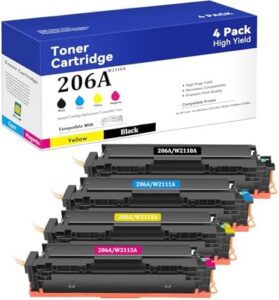 206A Printer Toner Cartridges Replacement for HP 206A W2110X W2111X W2112X W2113X for Color Pro MFP M255dw M255nw M282nw M283fdn M283fdw M283cdw Series Printer Ink,Black Cyan Magenta Yellow-4Pack
