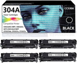 304A Black Toner Cartridges Compatible for HP CC530AD Color for Laserjet CP2025 CM2320 Black x 4