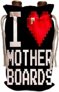 3dRose Wine Bag – Geeky Old School Pixelated Pixels 8-Bit I Heart I Love Motherboards Geek Designs