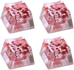 4Pcs Epoxy Translucents Leaves Dry Flowers Keycap Paper Crosses Axises Mechanical Keyboards Keycap Accessories