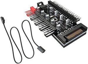4Pin PWM Fan HUB Splitter Chassis Fan Cooler PWM Temperature Controller Board 1 to 10 Ports- Fan HUB Splitter