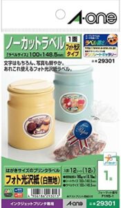 A-One 29301 Inkjet Label Stickers, Glossy Paper, Postcard Size, Uncut, 12 Sheets