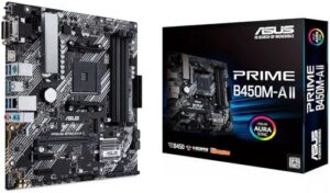 ASUS Prime B450M-A II AMD AM4 (Ryzen 5000, 3rd/2nd/1st Gen Ryzen Micro ATX Motherboard (128GB DDR4, 4400 O.C.), NVMe, HDMI 2.0b/DVI/D-Sub, USB 3.2 2, BIOS Flashback, and Aura Sync)