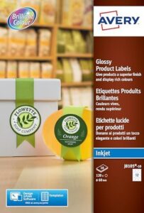 AVERY – Pack of 120 Round Glossy self-Adhesive Labels, Customizable and Printable, Diameter 60 mm, Inkjet Printing, (J8105-10)