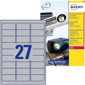 AVERY Zweckform L6011-8 Nameplate Foil Labels (216 Stickers, 63.5 x 29.6 mm on A4, Extremely Strong Self-Adhesive, Durable, Weatherproof, Printable Adhesive Film, Blank) 8 Sheets, Silver