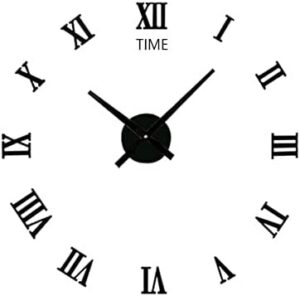 Adjustable Size 3D Frameless DIY Wall Clock, Silent Non Ticking Decor Family Mirror Wall Clock Decor Sticker Kit for Home Living Room Bedroom Office Wall Decorations (Small: 50-70cm, Black)