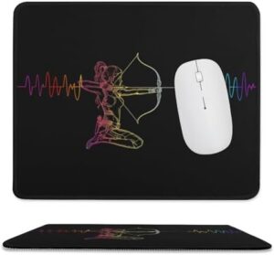 Archery Bow Archer Girl Heartbeat Mousepad Non-Slip Computer Mouse Mat with Rubber Base for Desk Laptop Gaming
