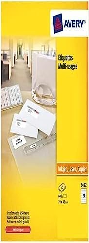 Avery 3422-100 White Multi-Use Labels for Laser Inkjet Printers and Photocopiers 70x35 mm Box of 2,400 Labels