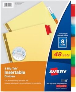 Avery 8-Tab Binder Dividers, Insertable Multicolor Big Tabs, 48 Sets (11111)