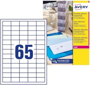 Avery Clear Mini Self Adhesive Sending Address Labels Laser Printer (38.1×21.2mm, 65 Labels Per A4 Sheet, 25 Sheets) 1625 Labels (L7551)