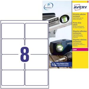 Avery L4715-20 Extra-Strong Adhesive Heavy Duty Weatherproof Labels, 8 Labels Per A4 Sheet