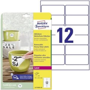 Avery L4776REV-20 240 Labels 99.1 x 42.3 mm Polyester Removable Self-Adhesive Printable Labels for Laser Printing