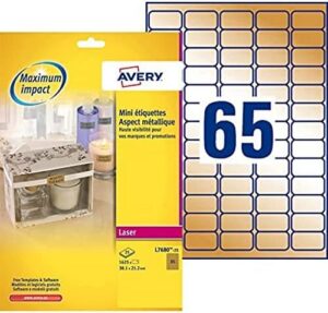 Avery L7680-25 Self-Adhesive Gold Mini Labels, 65 Labels Per A4 Sheet