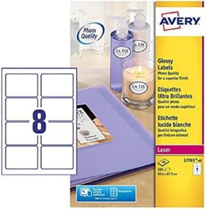 Avery L7765-40 Self-Adhesive Glossy Labels, 8 Labels Per A4 Sheet, White